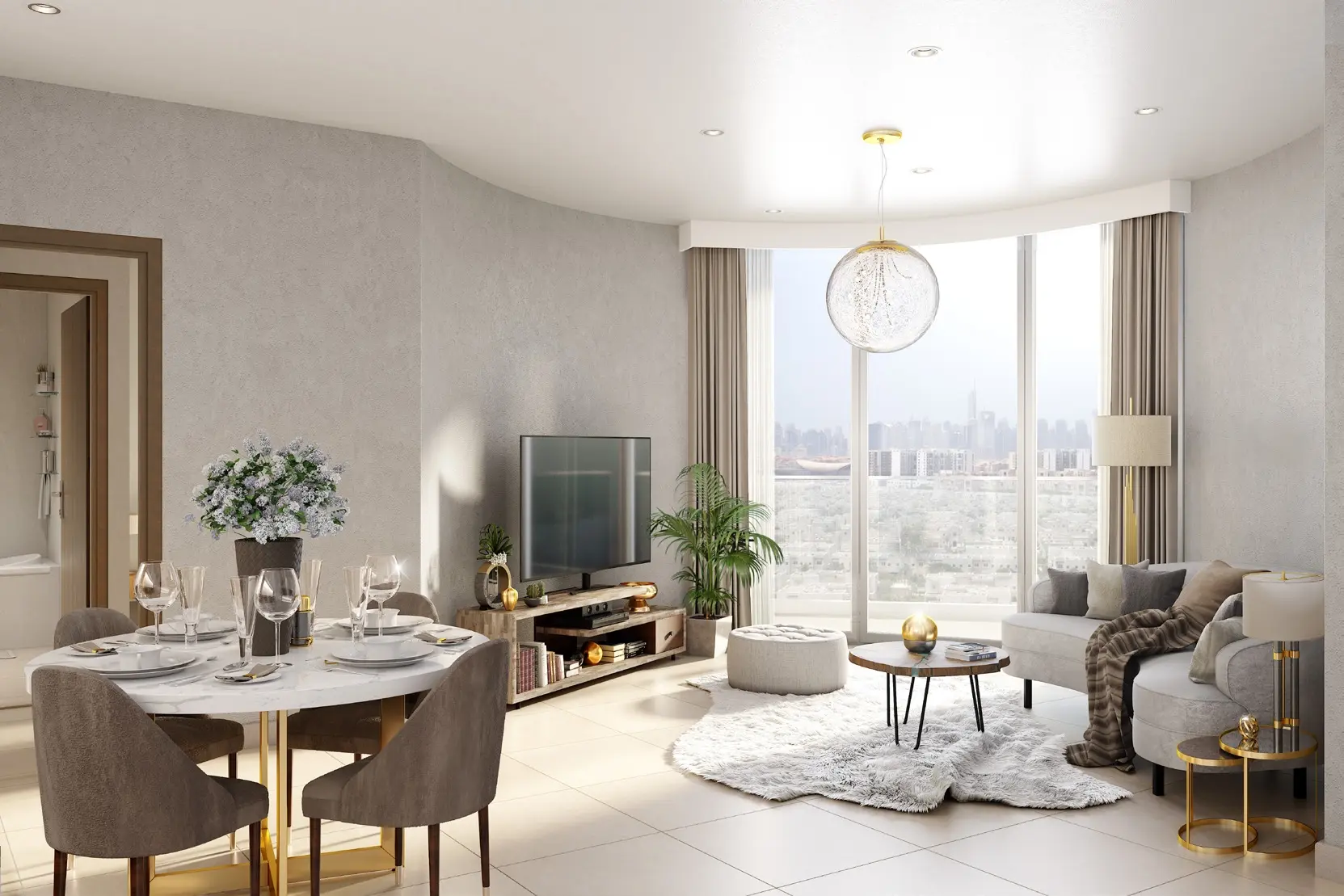 Azizi Jewel apartment living room in Al Furjan Dubai