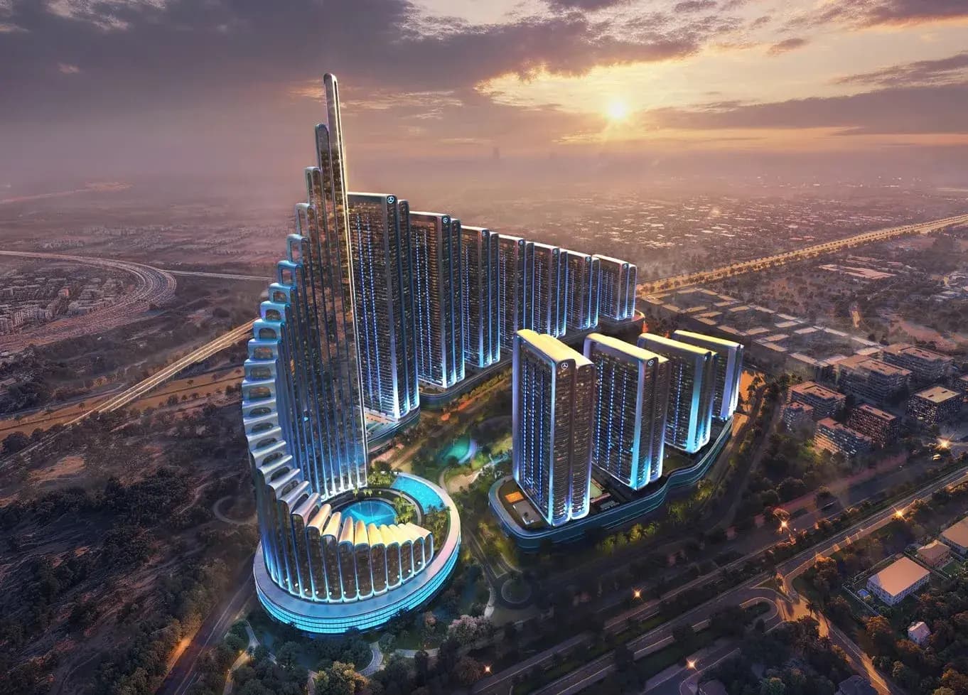 Mercedes-Benz Places Binghatti City aerial view in Meydan Dubai