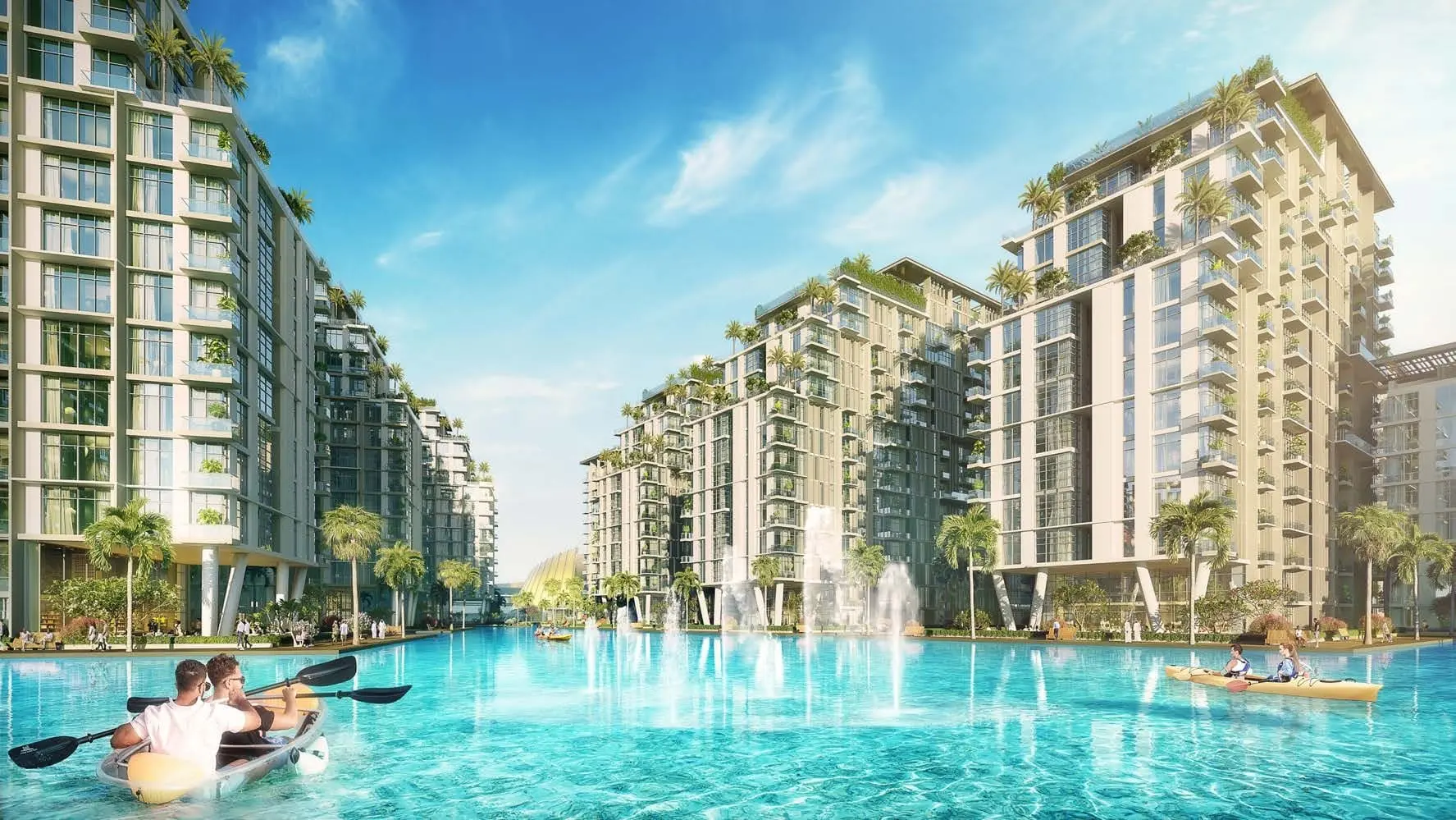 Azizi Venice waterfront apartment buildings in Dubai South