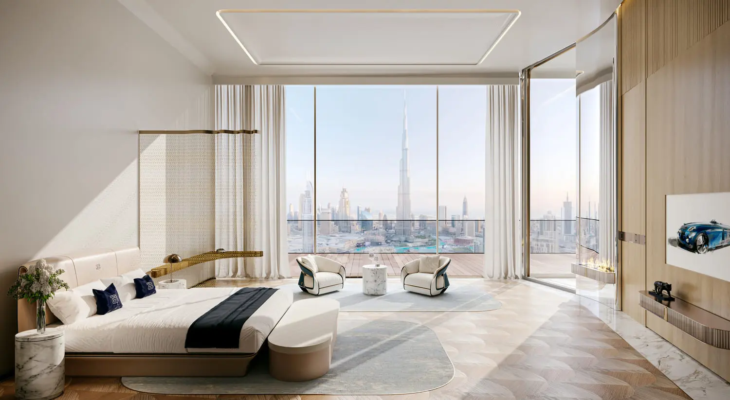 Bugatti Residences luxury apartment interior with Dubai views