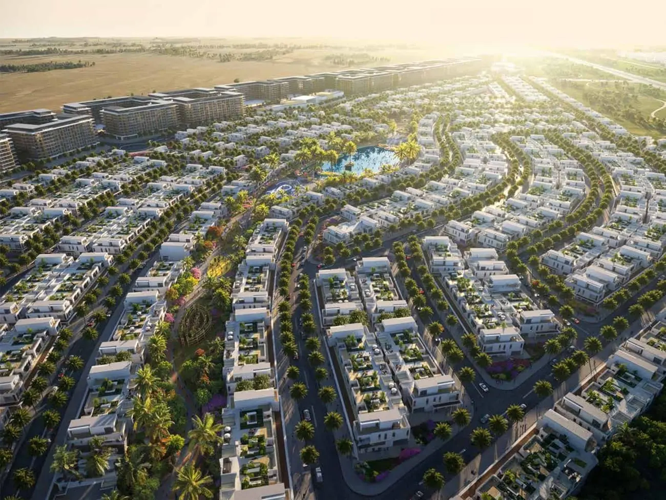 DAMAC Riverside luxury residential community aerial view in Dubai