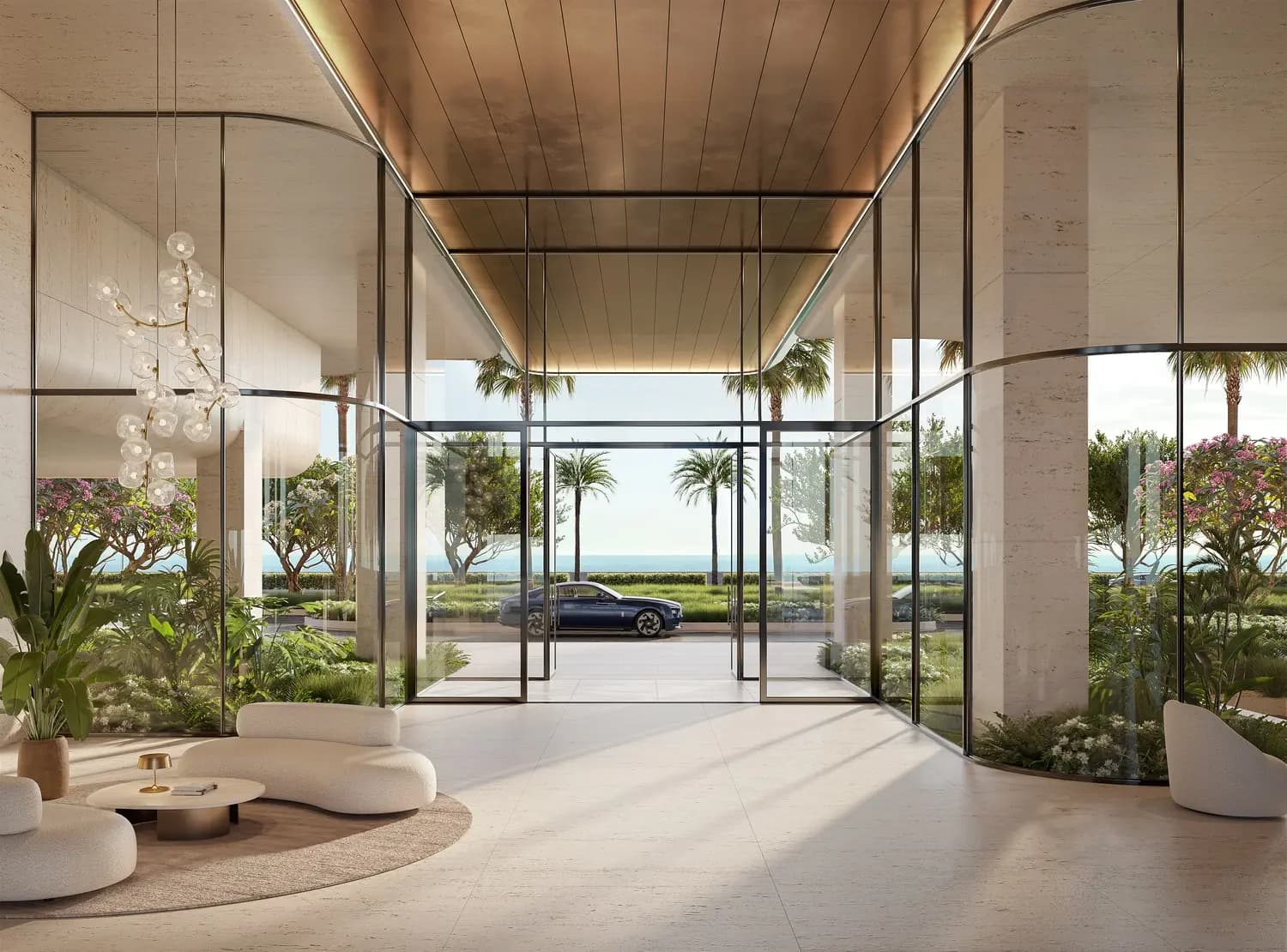 Bright residential lounge with landscaped views at The Alba