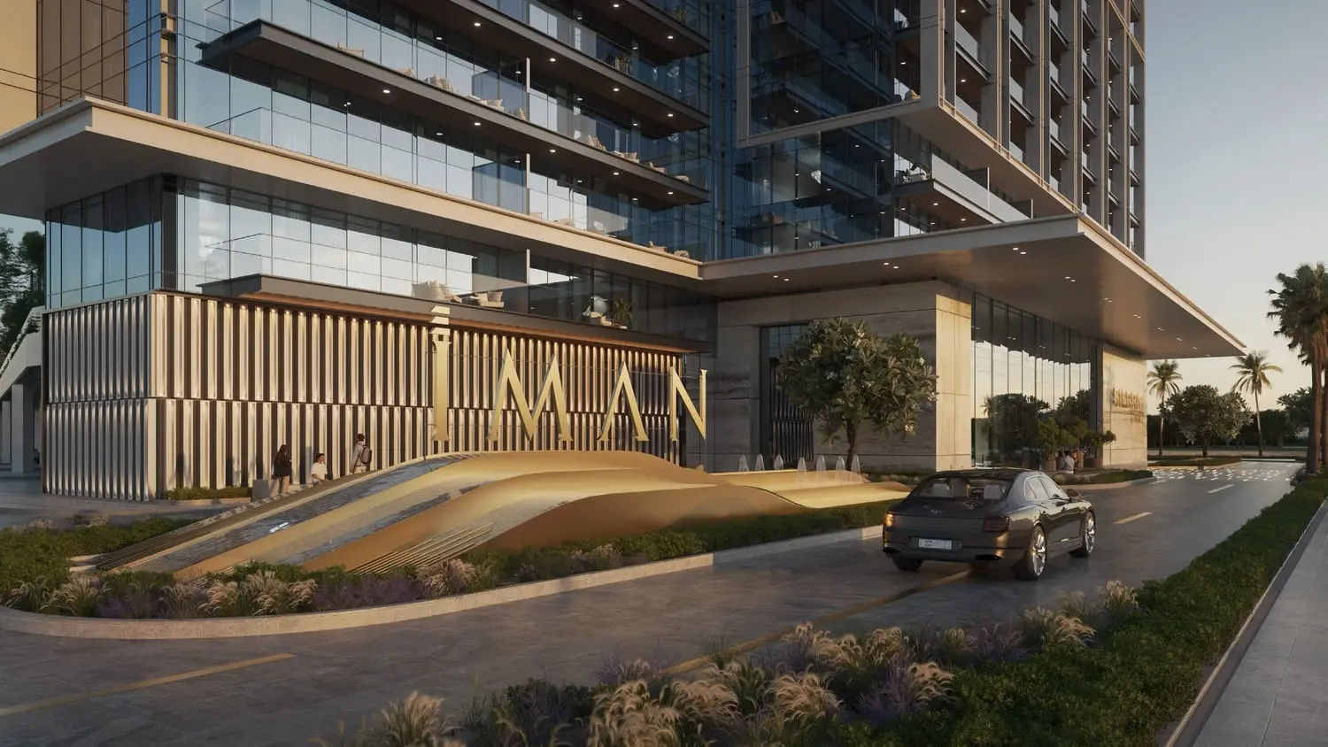 Sierra by Iman residential tower entrance in Dubai Motor City