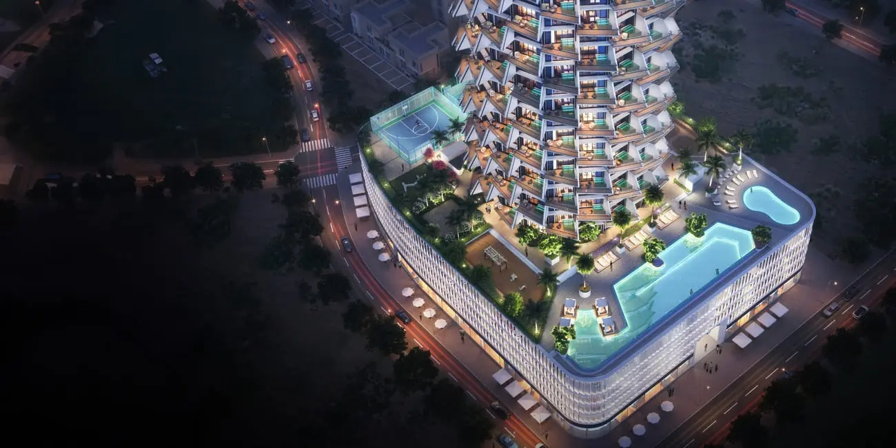 Binghatti Grove residential development in JVC Dubai aerial view