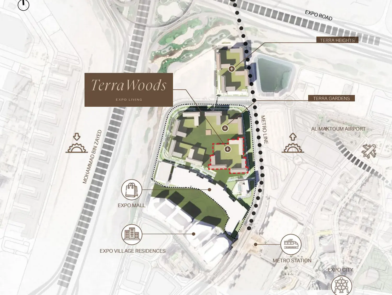 Terra Woods by Emaar location map showing the development within the Expo Living district.