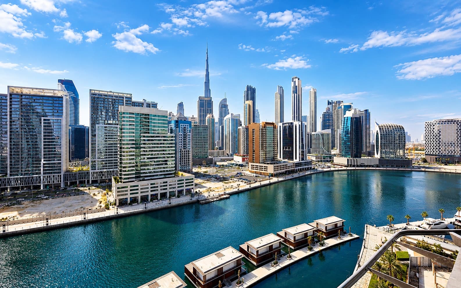 Business Bay waterfront and Dubai skyline